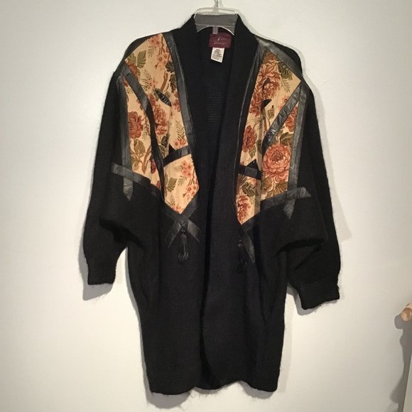 Lazio Boutique Mohair Knit Tapestry Detail Open Front Cardigan SIze L - Picture 6 of 13